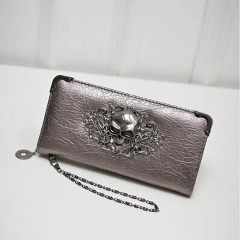 Long zipper PU leather women's wallet in black with card slots and coin pocket