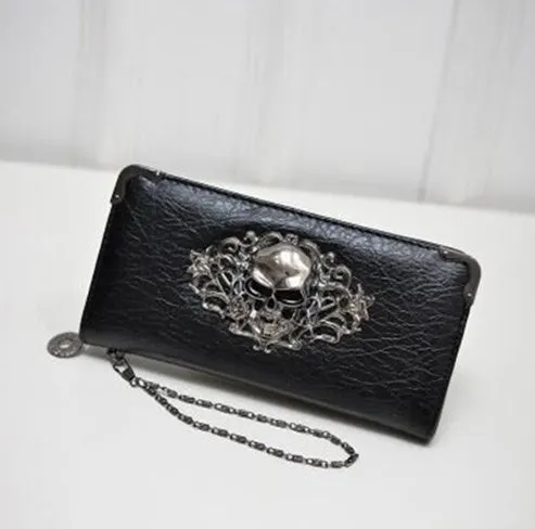 Long zipper PU leather women's wallet in black with card slots and coin pocket