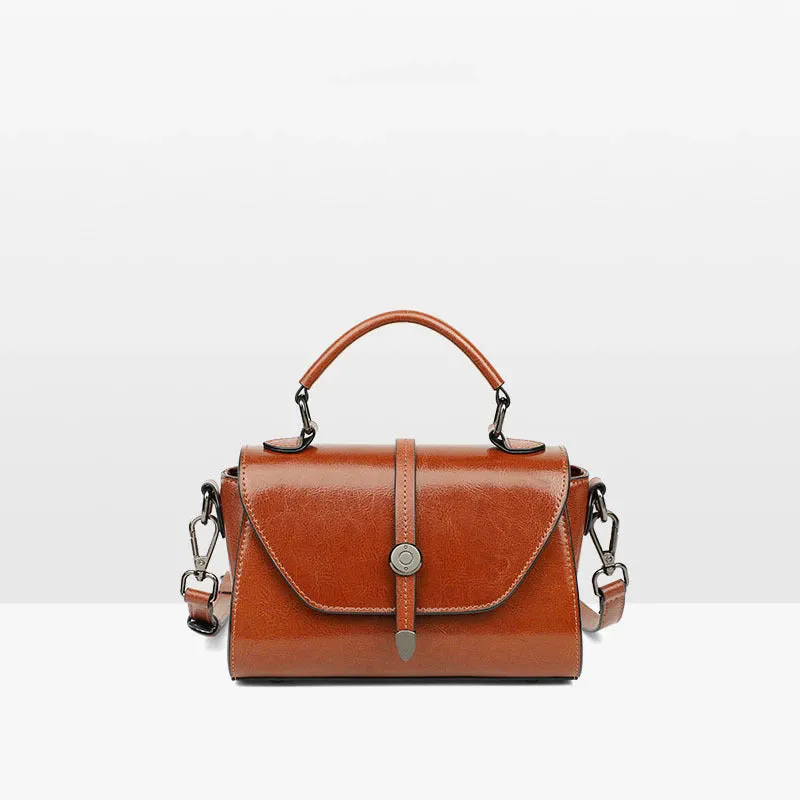 Genuine leather crossbody shoulder bag in dark brown, horizontal square shape with stitched details, 20x9x12 cm