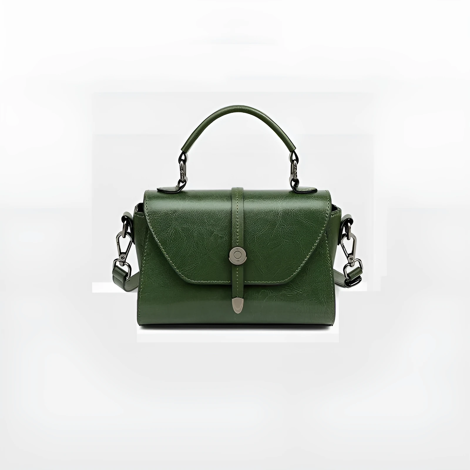 Genuine leather crossbody shoulder bag in dark brown, horizontal square shape with stitched details, 20x9x12 cm