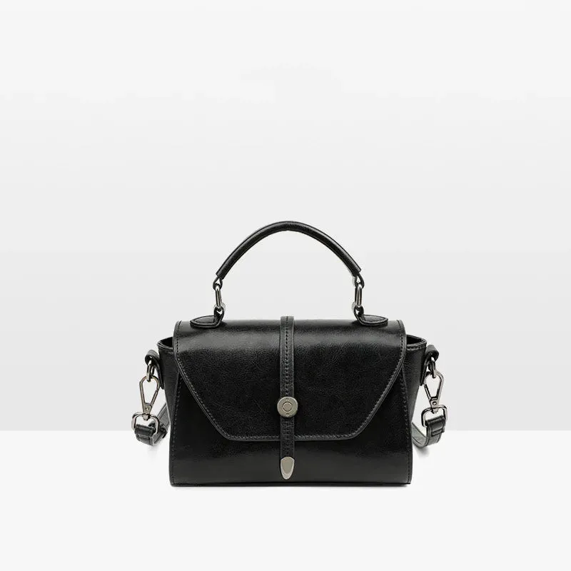 Genuine leather crossbody shoulder bag in dark brown, horizontal square shape with stitched details, 20x9x12 cm