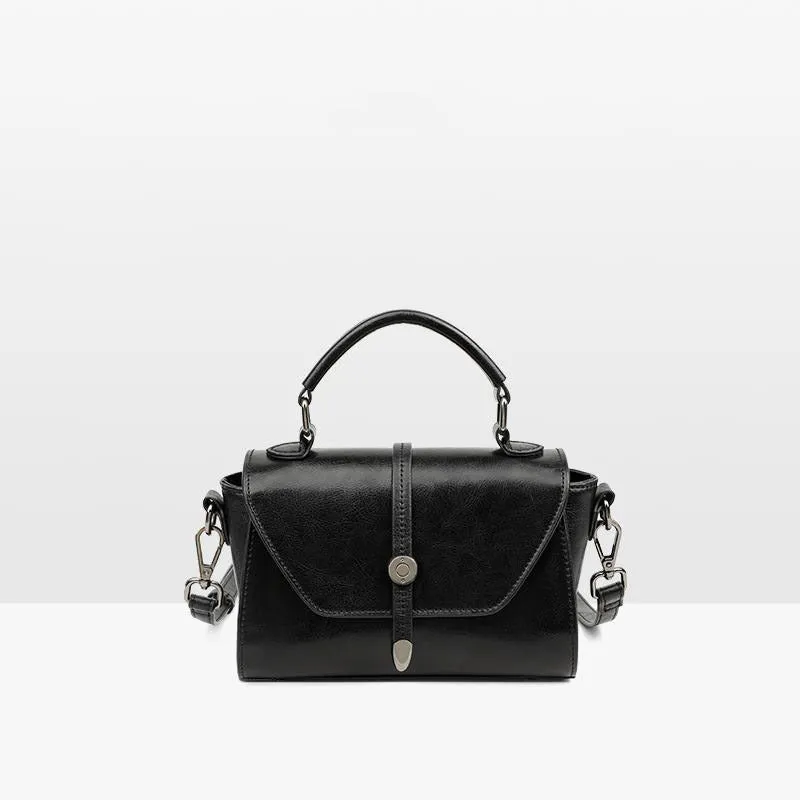 Genuine leather crossbody shoulder bag in dark brown, horizontal square shape with stitched details, 20x9x12 cm
