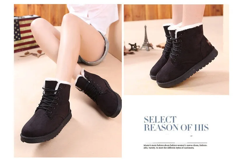 Warm snow boots with rubber outsole, low heel, available in multiple colours and EU sizes 35-44