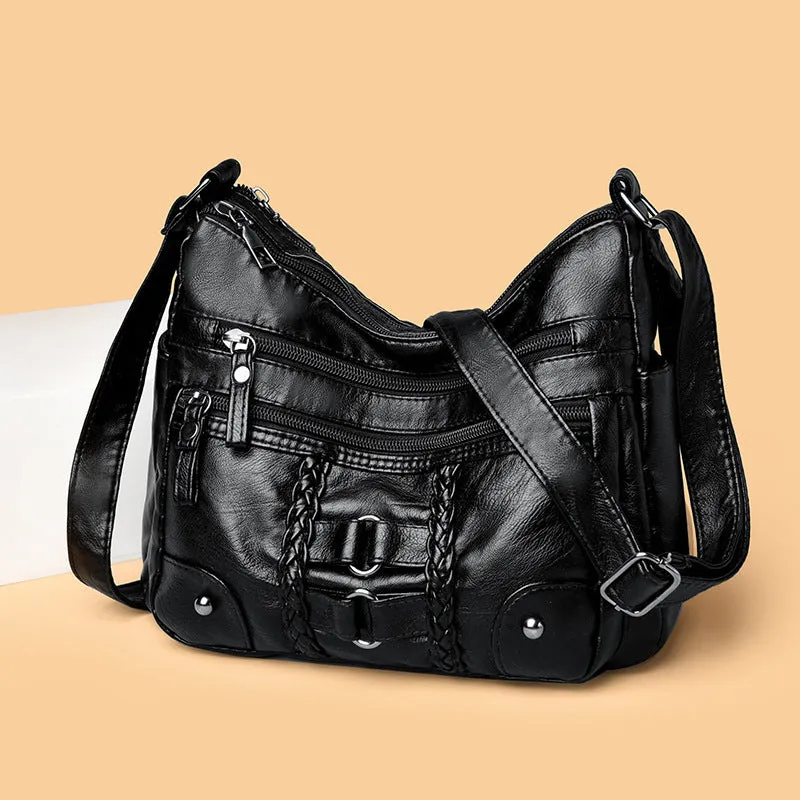 New fashion PU leather horizontal square shoulder messenger bag with sewing thread detailing, available in beige black brown red