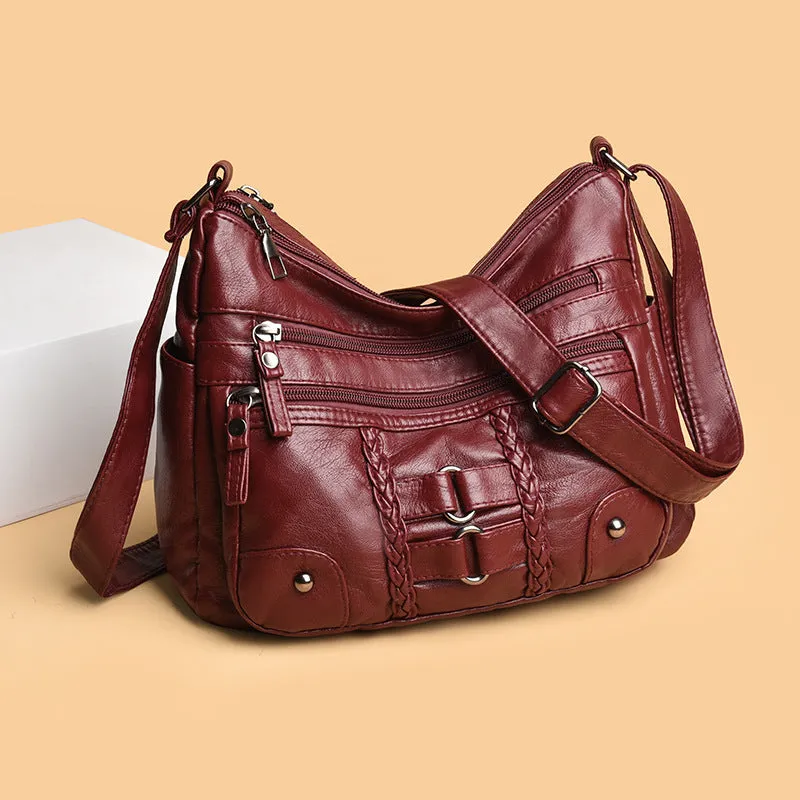 New fashion PU leather horizontal square shoulder messenger bag with sewing thread detailing, available in beige black brown red