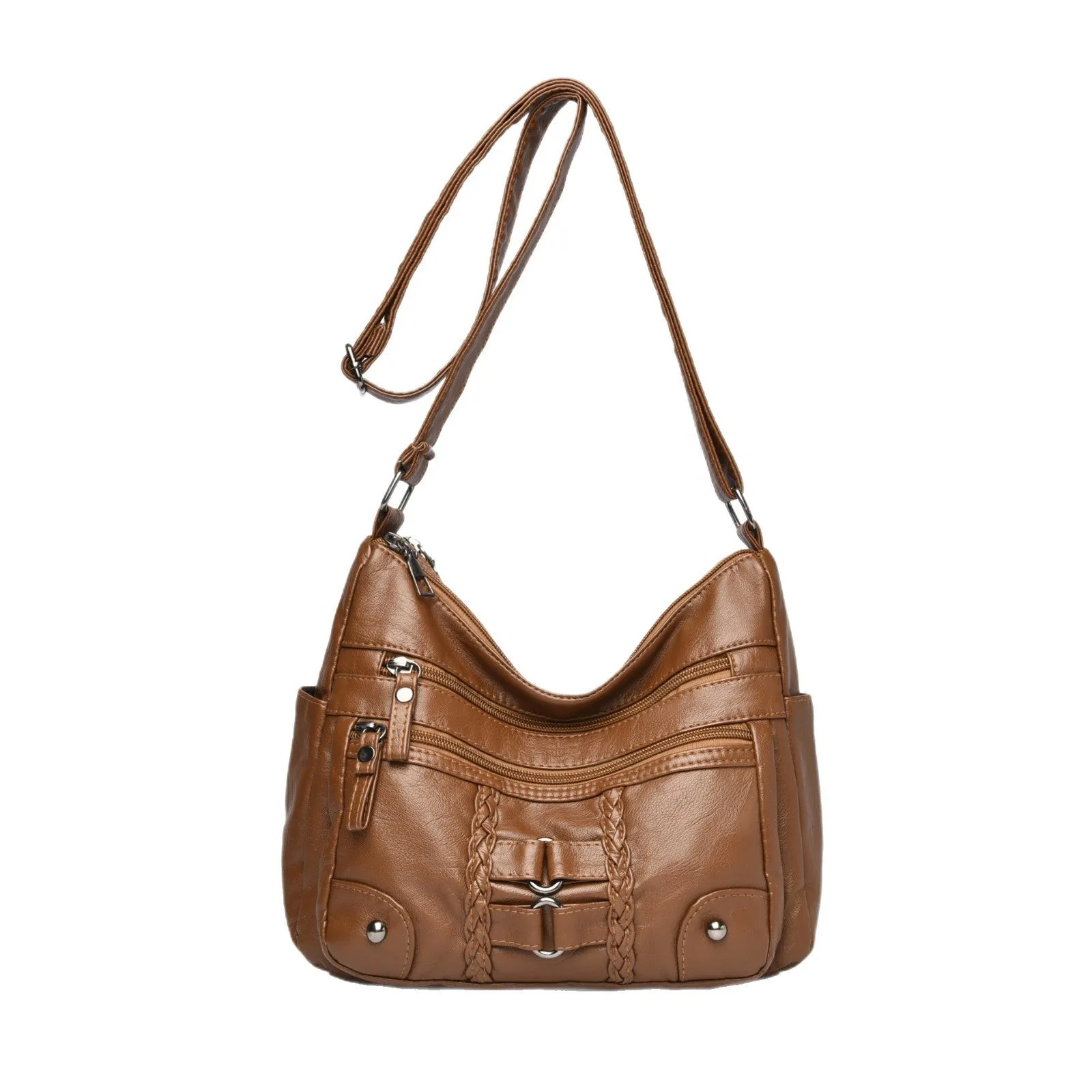 New fashion PU leather horizontal square shoulder messenger bag with sewing thread detailing, available in beige black brown red