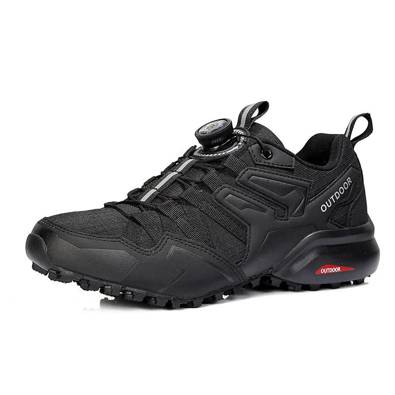 Men's beige hiking shoes with elastic band closure and rubber sole for outdoor walking