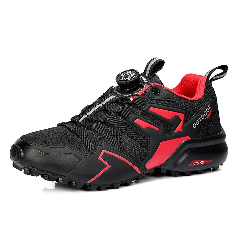 Men's beige hiking shoes with elastic band closure and rubber sole for outdoor walking