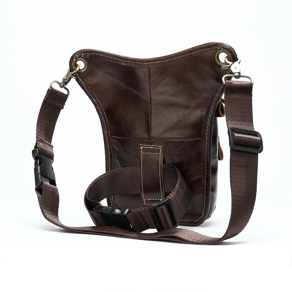 Men's genuine leather leg bag Crazy Horse Coffee colour first layer cowhide outdoor sports crossbody bag