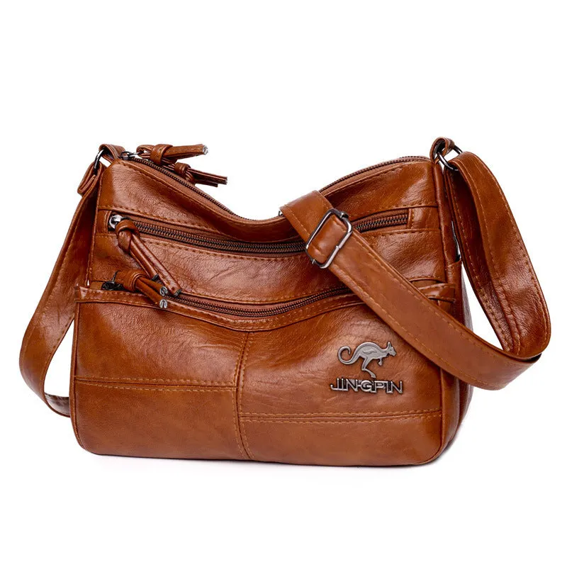 Soft PU leather textured crossbody shoulder bag 25x17x9cm black horizontal square daily bag