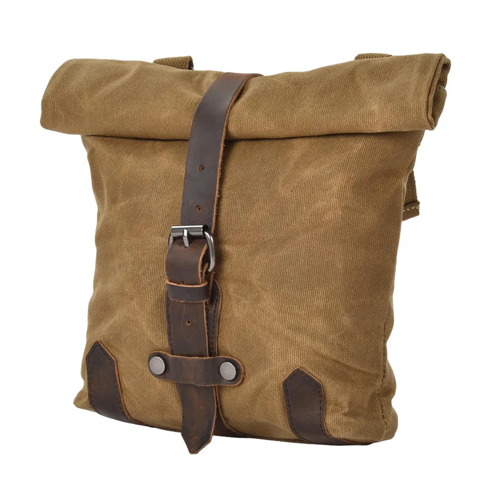 Universal motorcycle side bag batik canvas tool pannier in black and khaki colours