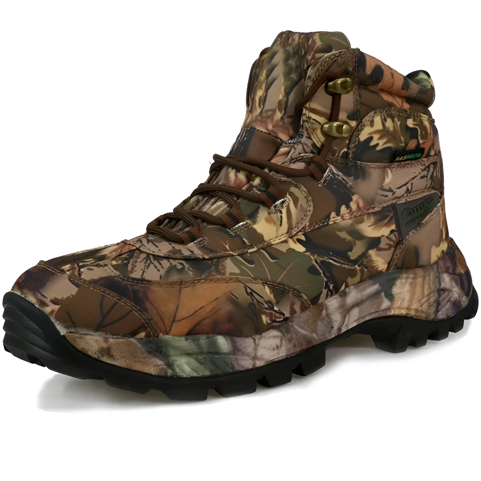 Men's high-top camouflage shoes in brown acrylic fabric for outdoor sports and cycling