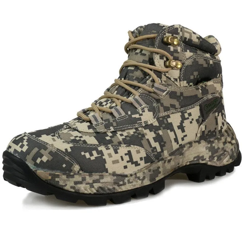 Men's high-top camouflage shoes in brown acrylic fabric for outdoor sports and cycling
