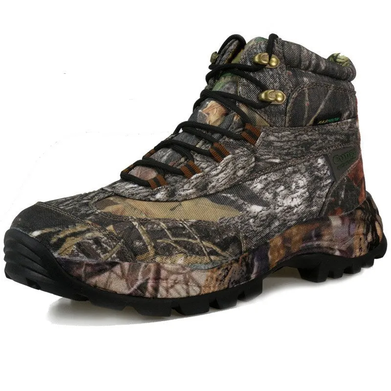 Men's high-top camouflage shoes in brown acrylic fabric for outdoor sports and cycling