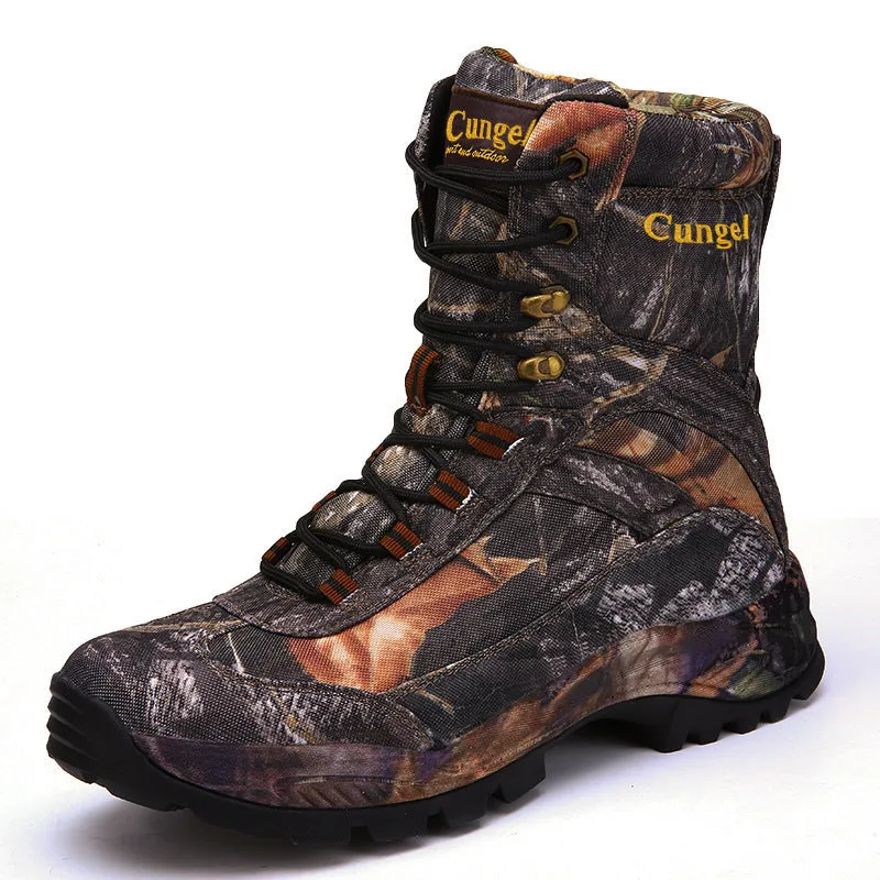 Men's high-top camouflage shoes in brown acrylic fabric for outdoor sports and cycling