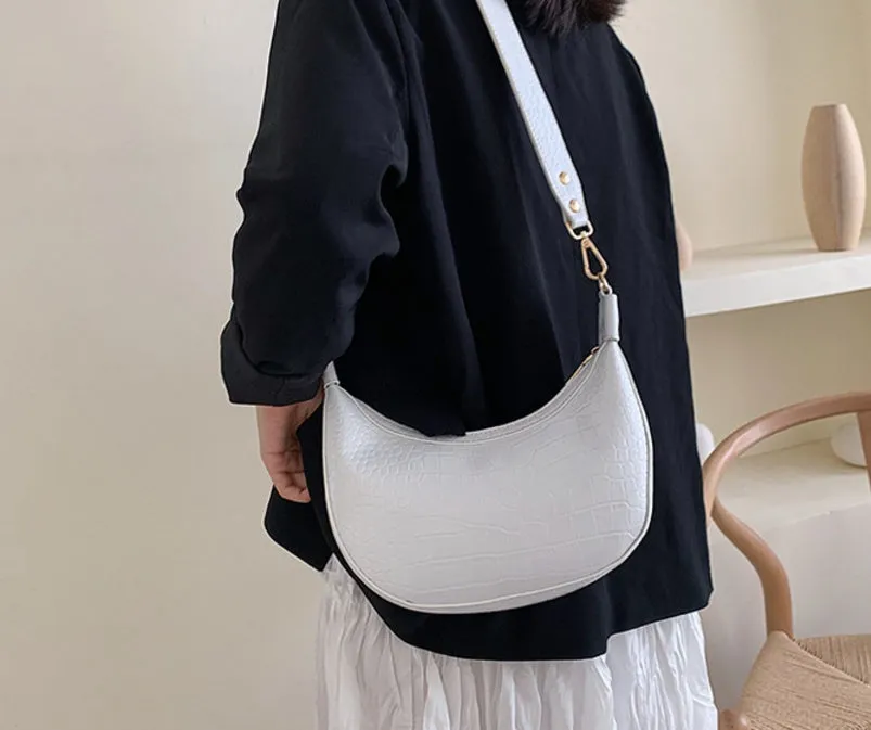 Fairy dumpling bag in PU with crossbody strap, 24cm wide, available in multiple colours