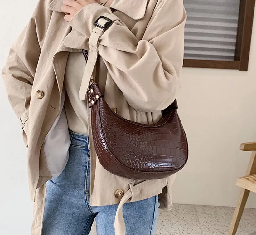Fairy dumpling bag in PU with crossbody strap, 24cm wide, available in multiple colours