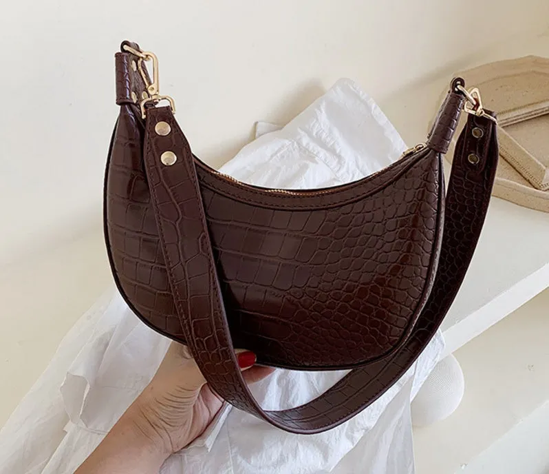 Fairy dumpling bag in PU with crossbody strap, 24cm wide, available in multiple colours
