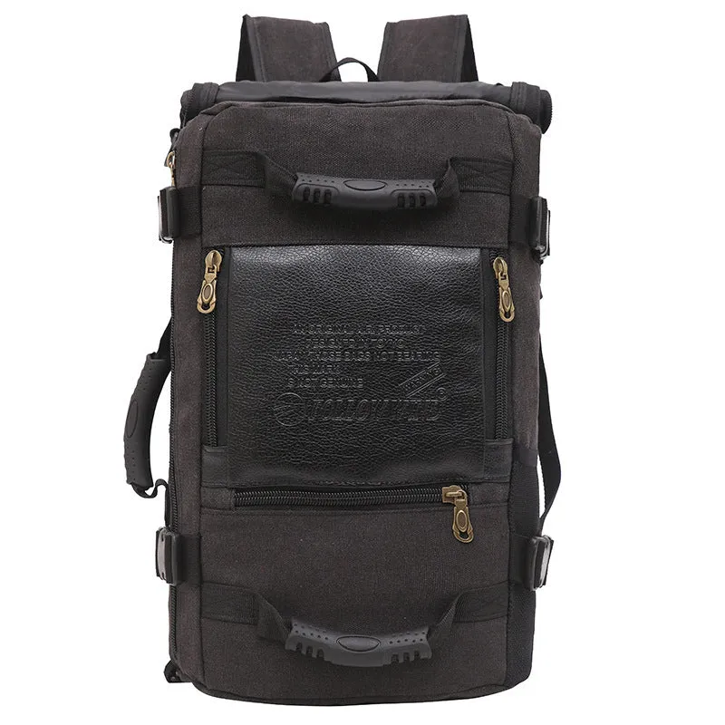 Canvas men backpack with computer pocket, side pocket, and three shoulder straps
