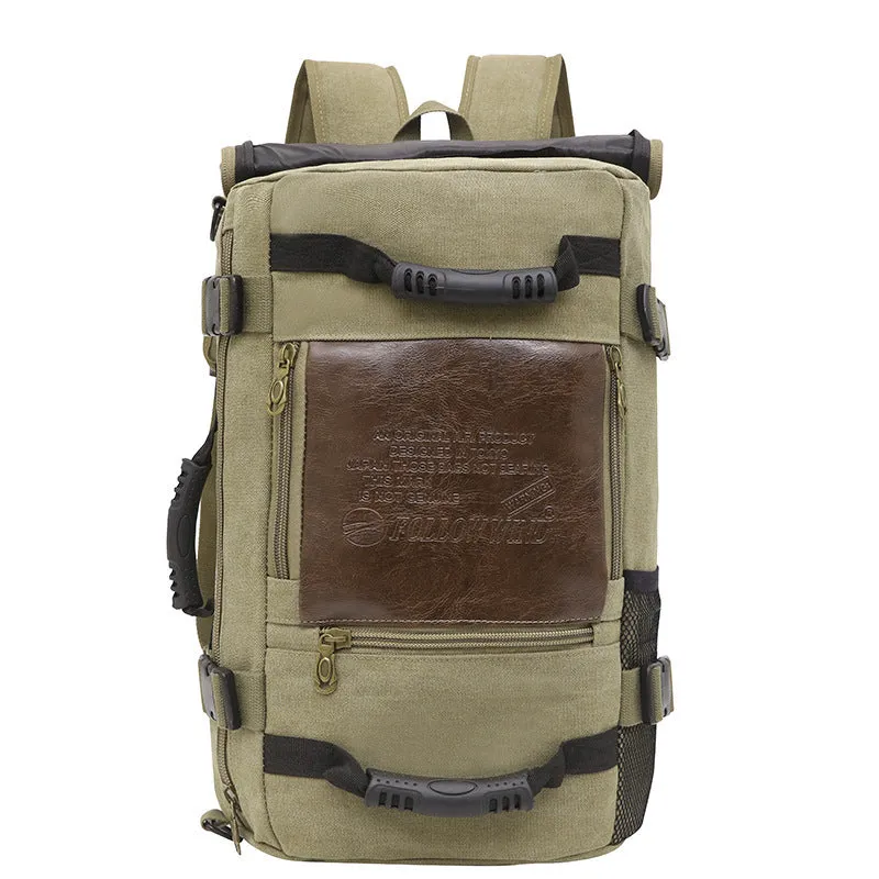 Canvas men backpack with computer pocket, side pocket, and three shoulder straps