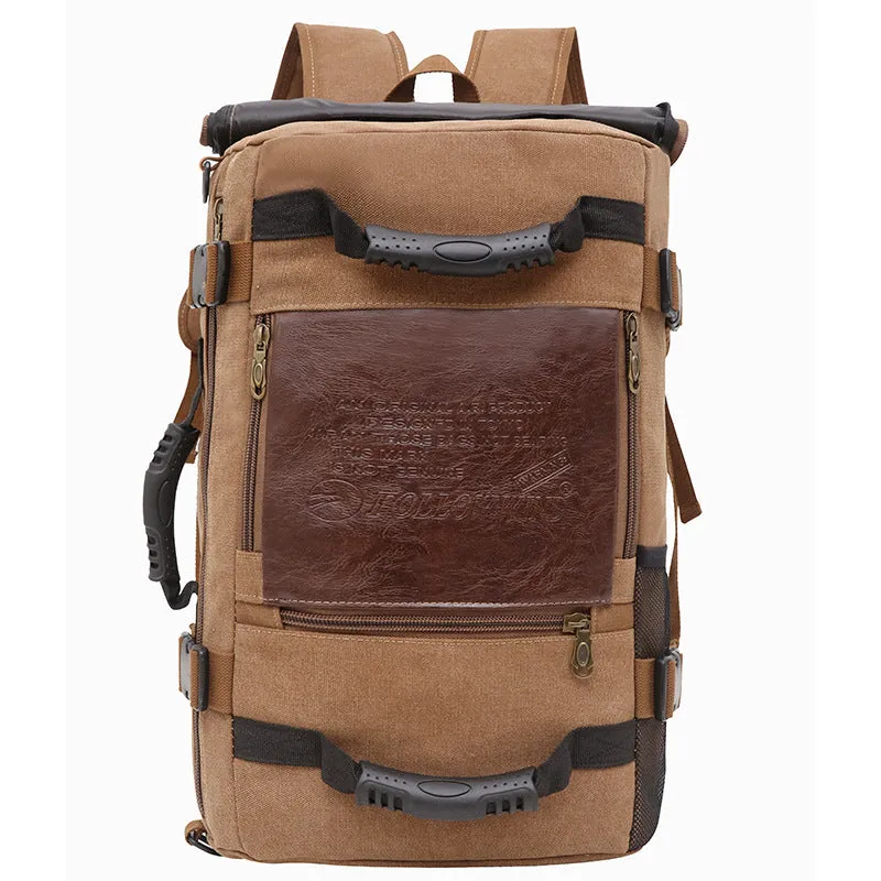 Canvas men backpack with computer pocket, side pocket, and three shoulder straps