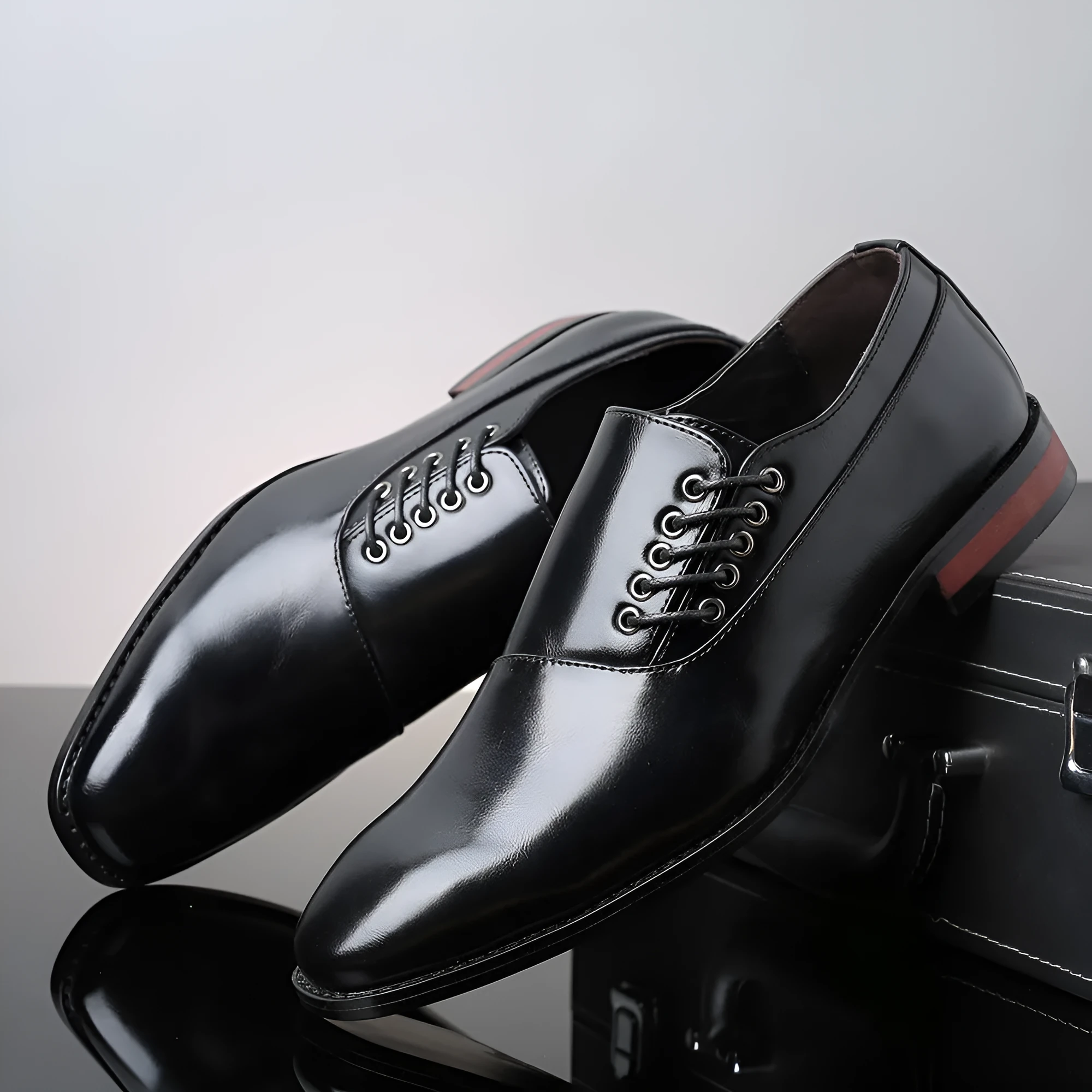 Plus size men's business formal oxford shoes in black artificial PU upper