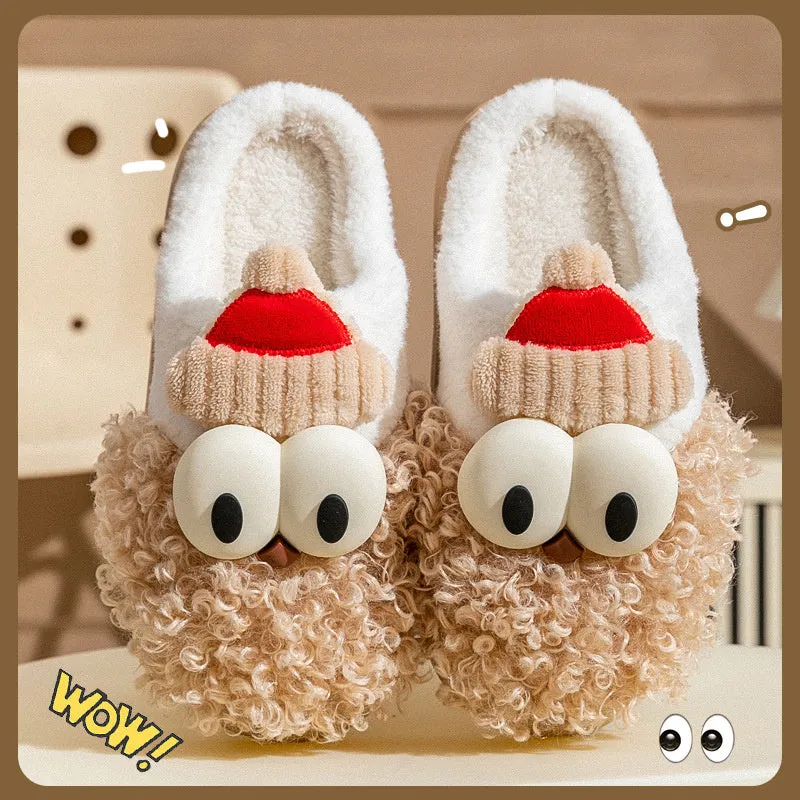 Cartoon bearded Santa Claus plush slippers with non-slip TPR sole in blue colour
