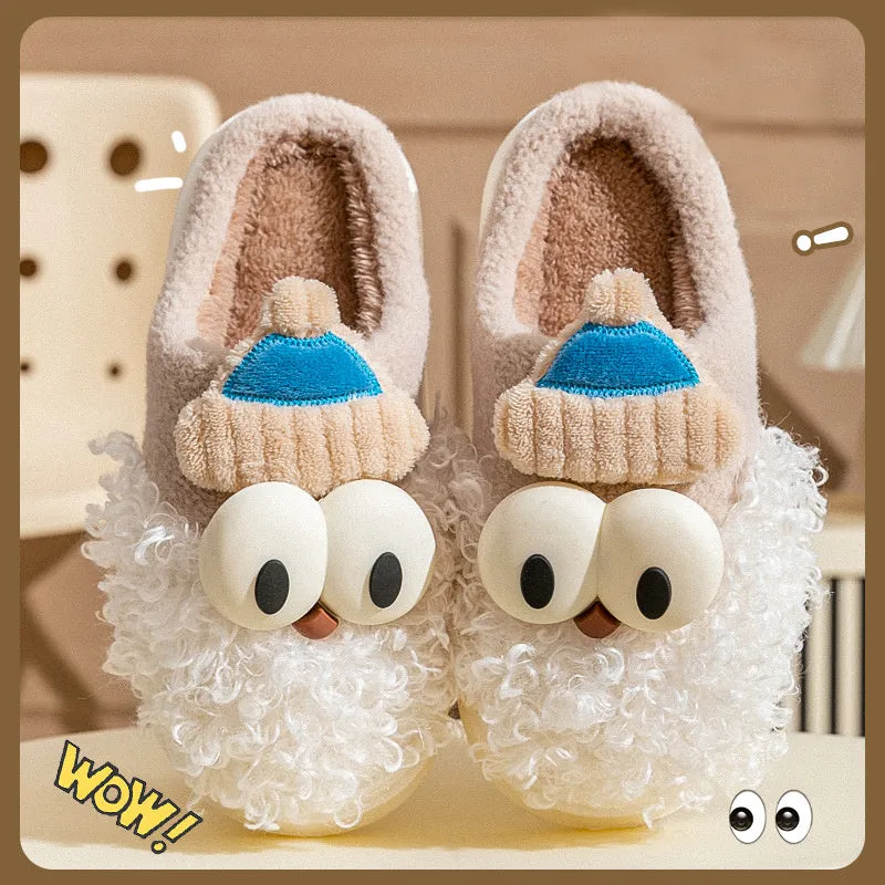 Cartoon bearded Santa Claus plush slippers with non-slip TPR sole in blue colour