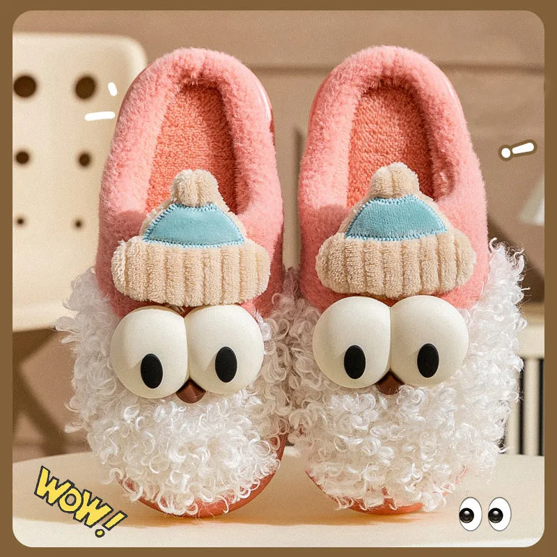 Cartoon bearded Santa Claus plush slippers with non-slip TPR sole in blue colour
