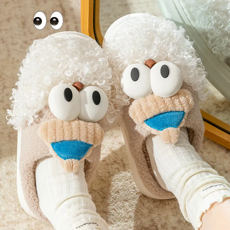 Cartoon bearded Santa Claus plush slippers with non-slip TPR sole in blue colour