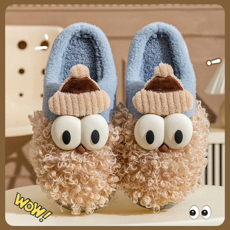 Cartoon bearded Santa Claus plush slippers with non-slip TPR sole in blue colour