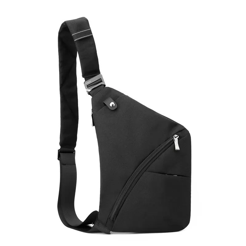 Men's grey Oxford cloth chest bag with one shoulder strap and letter detailing