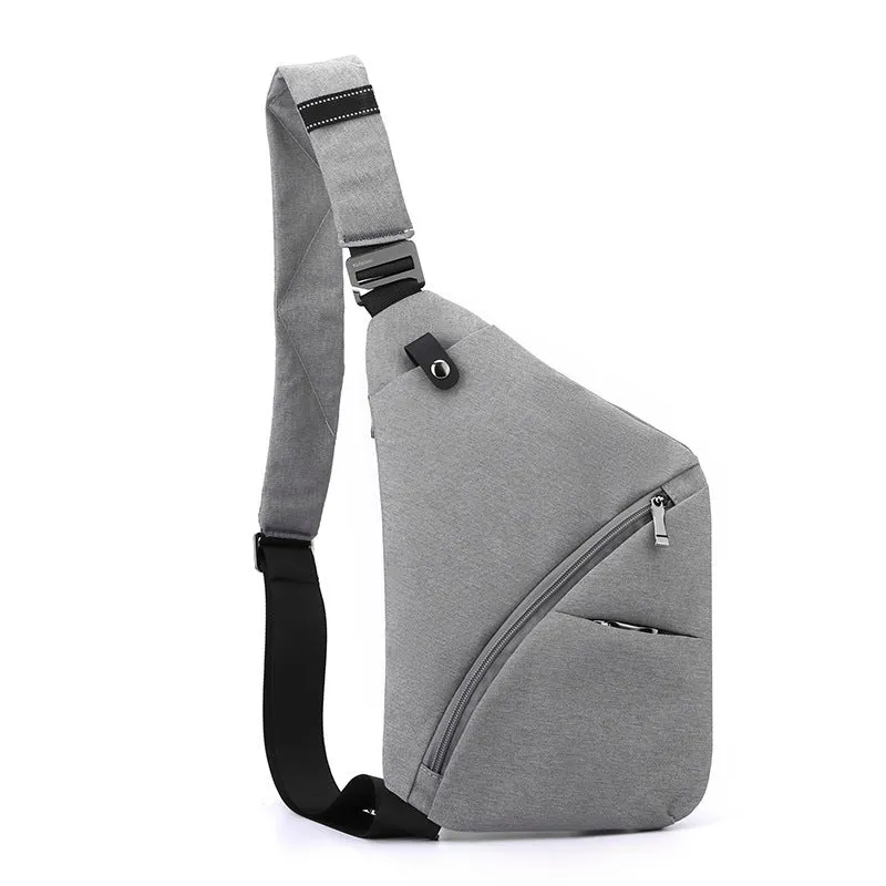 Men's grey Oxford cloth chest bag with one shoulder strap and letter detailing