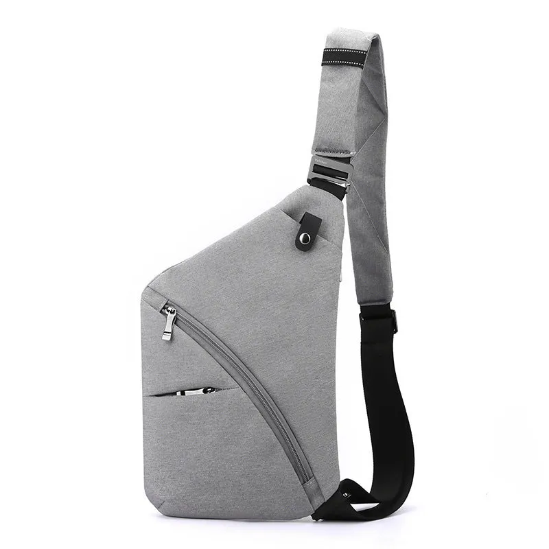Men's grey Oxford cloth chest bag with one shoulder strap and letter detailing