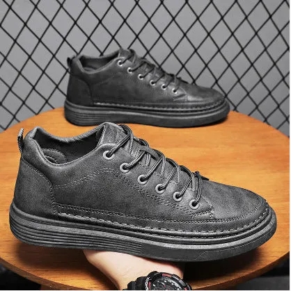 Korean style outdoor sports board shoes for men in solid colour low top flat heel black brown grey sizes 39-44