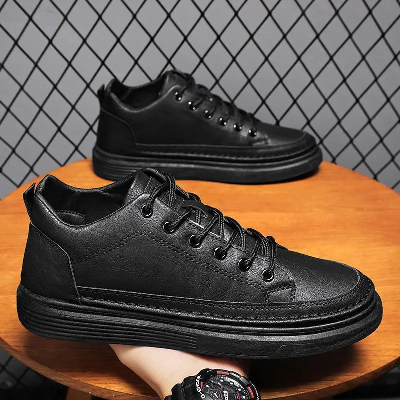 Korean style outdoor sports board shoes for men in solid colour low top flat heel black brown grey sizes 39-44