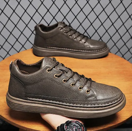 Korean style outdoor sports board shoes for men in solid colour low top flat heel black brown grey sizes 39-44