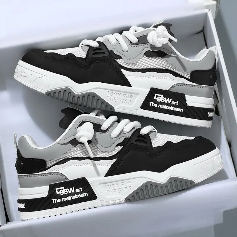 Men's low-top board shoes with soft rubber soles and mesh lining in three colour options