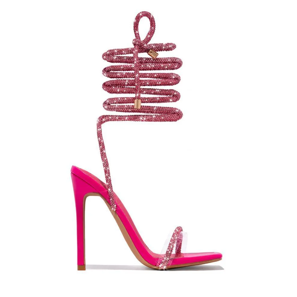 Strappy square toe stiletto high heel sandals in silver for women summer fashion pumps