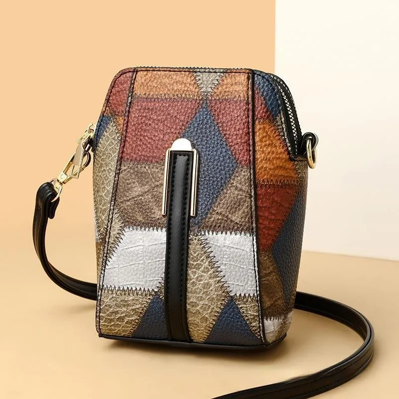 Soft PU stitching shoulder bag with sandwich pocket, available in irregular blue with black or brown, for daily matching