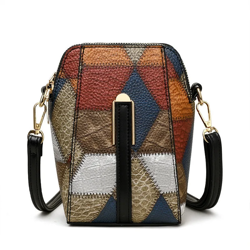Soft PU stitching shoulder bag with sandwich pocket, available in irregular blue with black or brown, for daily matching