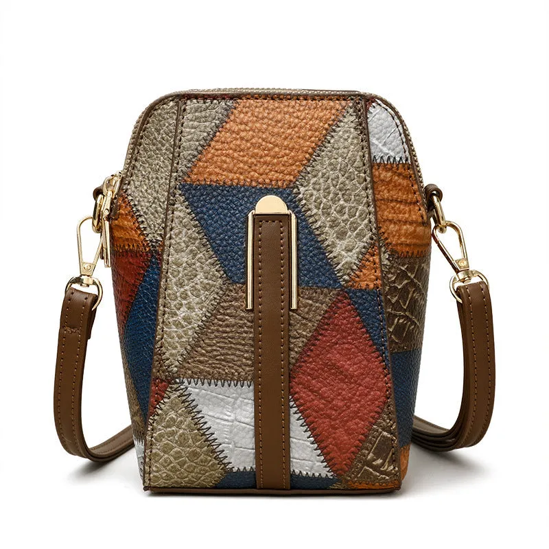 Soft PU stitching shoulder bag with sandwich pocket, available in irregular blue with black or brown, for daily matching