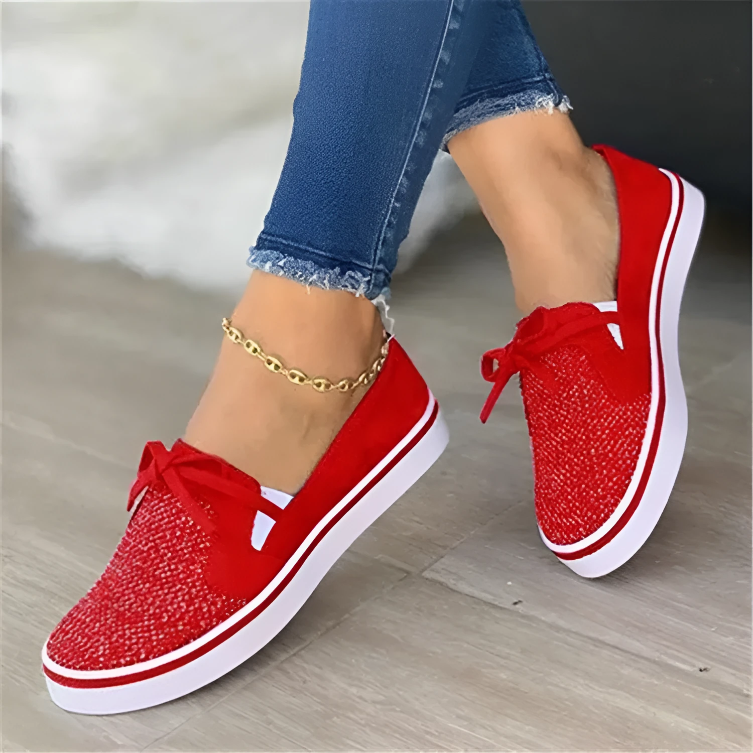 White canvas lace-up flat shoes for women with cross strap design and round toe
