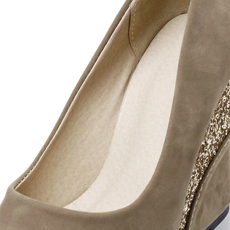 Women suede peep toe platform wedge pumps in mixed colours with low 5-8cm heel