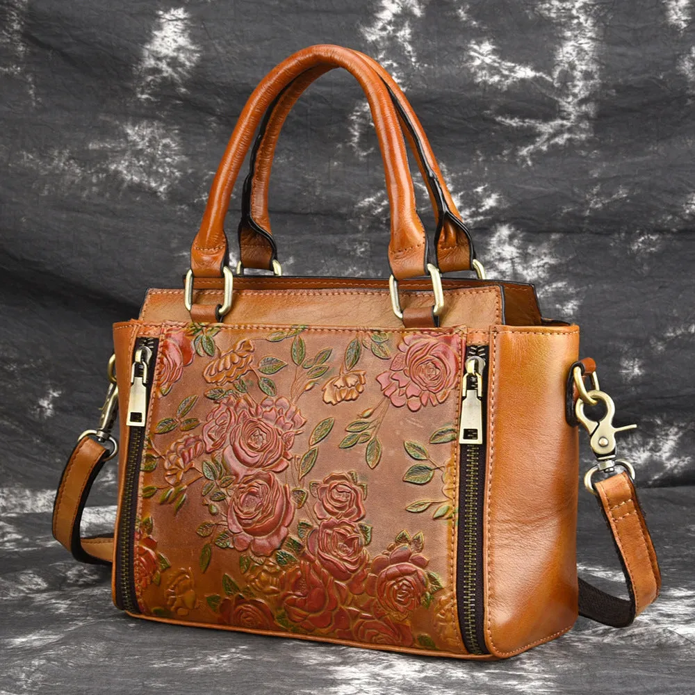 Retro yellow genuine leather cross body tote handbag with 25cm width and 130cm adjustable strap