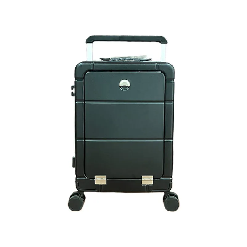 Front-opening 20-inch hard-shell suitcase in multiple colours showing dry-wet separation compartment and external holders.