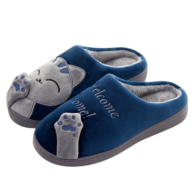 Cute cat slippers winter plush home shoes non-slip EVA sole lucky cat pink colour pair