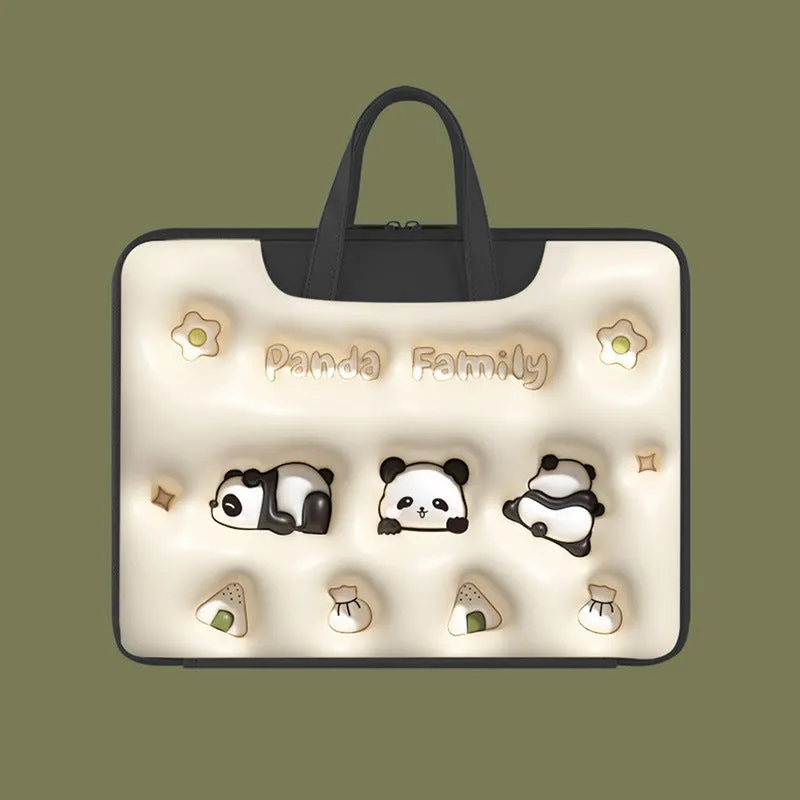 Inflatable PU leather laptop bag with cartoon design hanging from suitcase handle