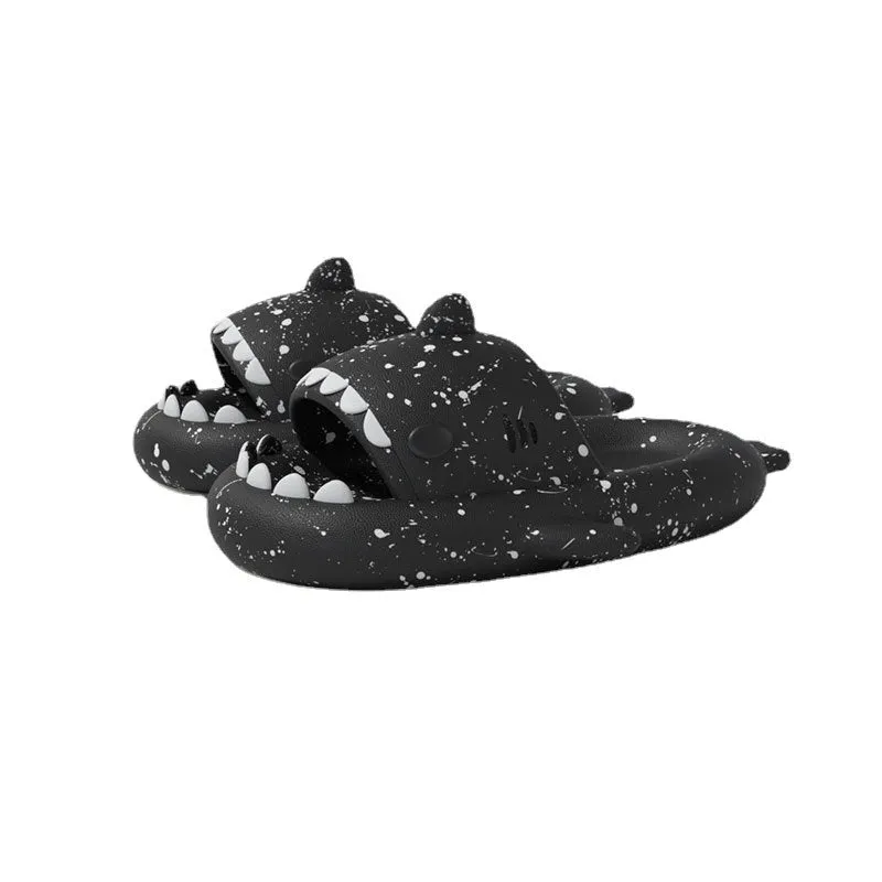Men's anti-slip deodorant shark slippers in rice shark white colour, EVA sole, side view