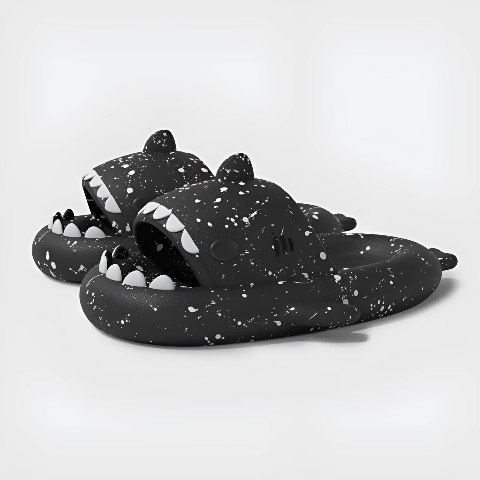 Men's anti-slip deodorant shark slippers in rice shark white colour, EVA sole, side view